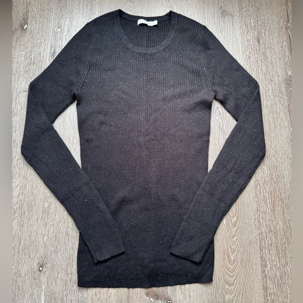 Unsubscribed Black Ribbed Long Sleeve Top Size Small NWOT